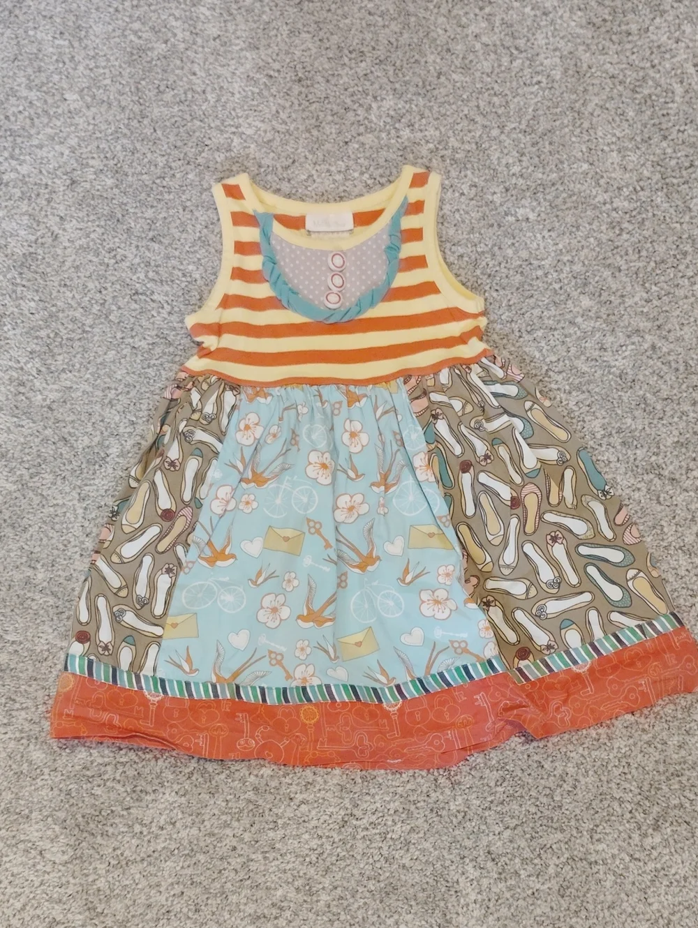 Matilda Jane Striped Tank Top Dress with Orange, Yellow, Blue & Tan Panels